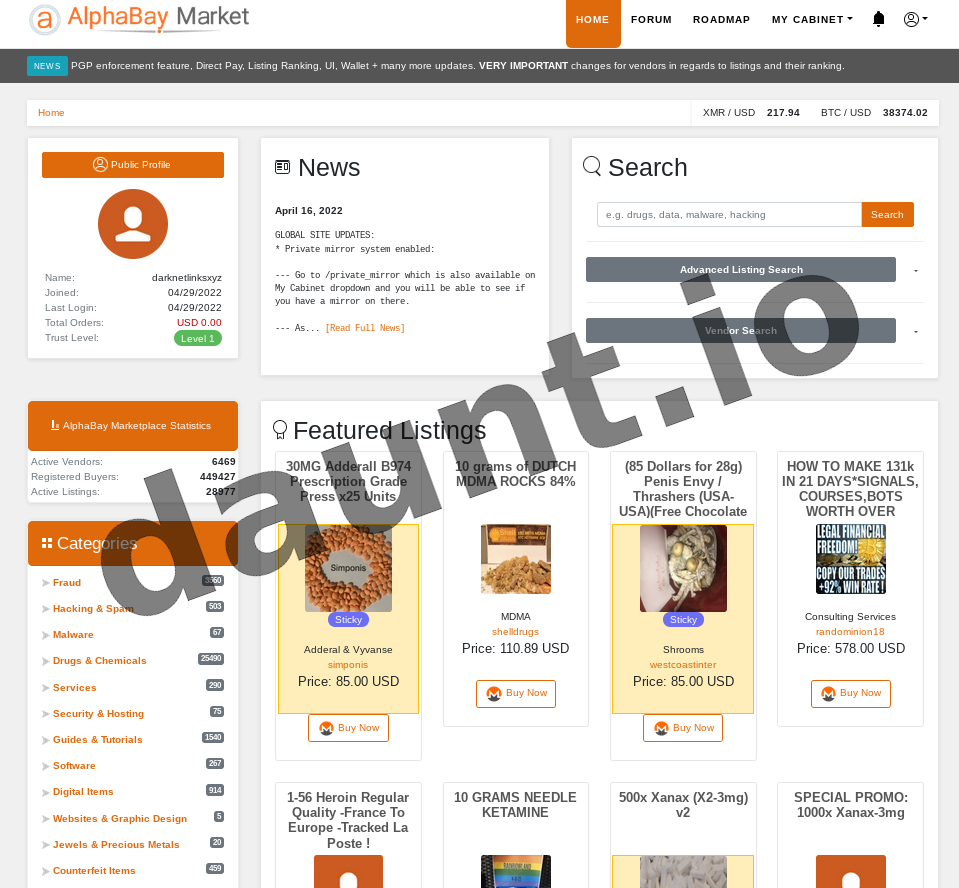 AlphaBay Market Interface