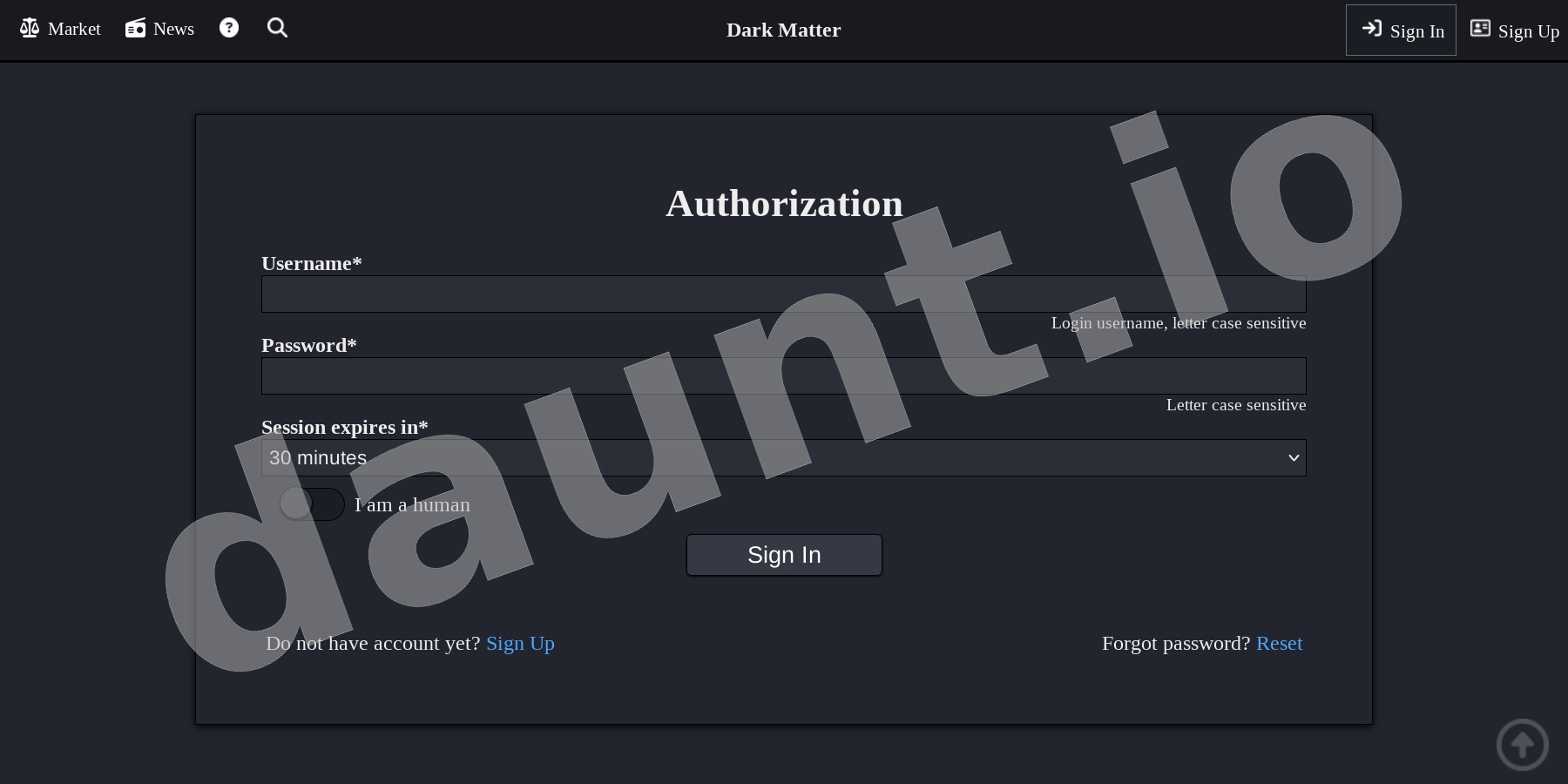 Dark Matter Market Interface